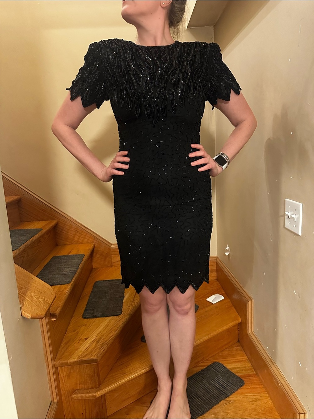 Laurence Kazar Black Beaded Mini Dress